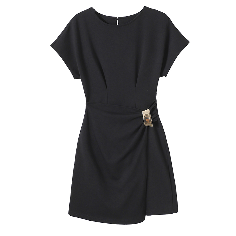 2026 Summer New Black Short Sleeve Dress Women Waist Slimming Fashionable Niche Design Versatile Little Black Dress - Image 5