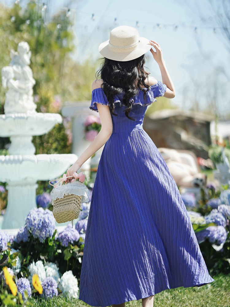 Blueberry Girl French Countryside Ruffled Long Dress for Summer Vacation - Image 4