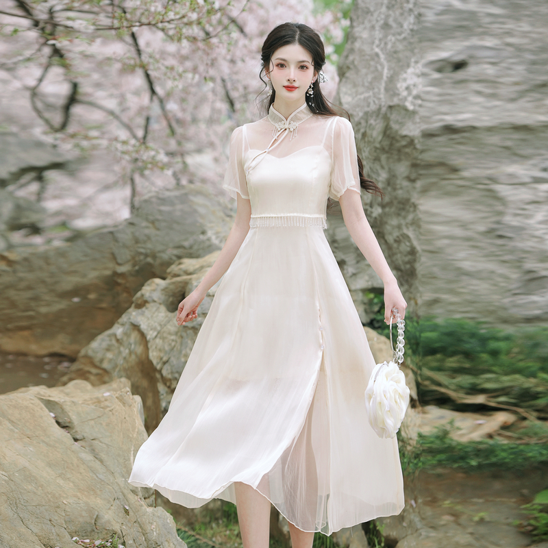New Chinese Style Modified Qipao Cami Dress Two-Piece Set for Young Women - Image 2