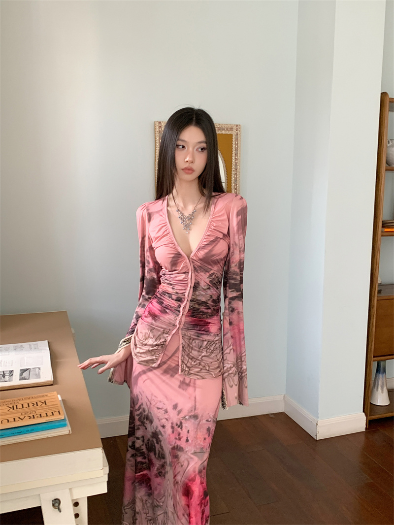 Original Print Sun Protection Top and Skirt Two-Piece Set
