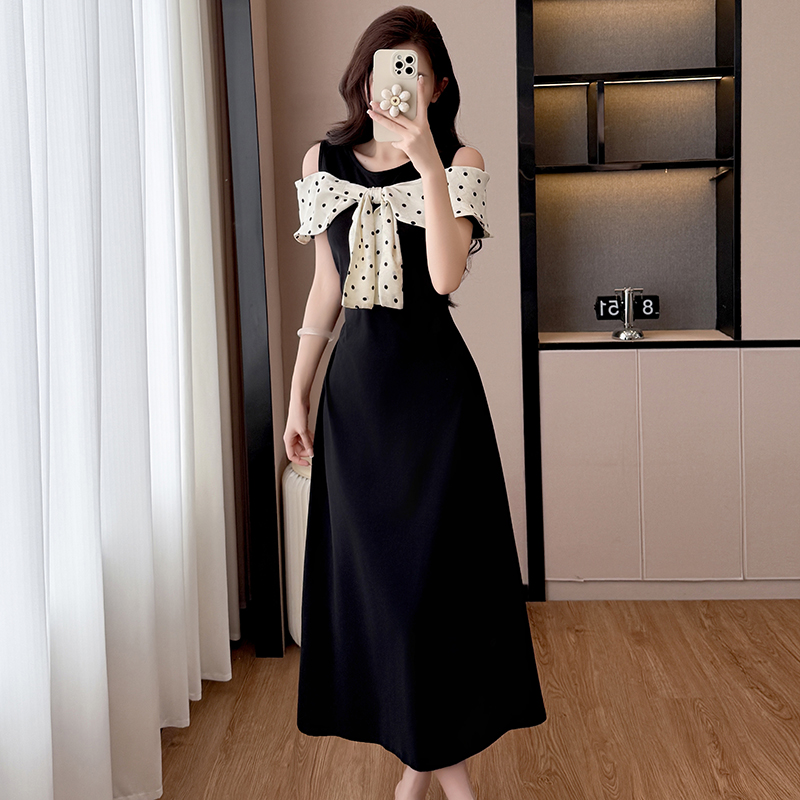 Plus Size French Sweet Bow Off-Shoulder A-Line Dress for Women Summer