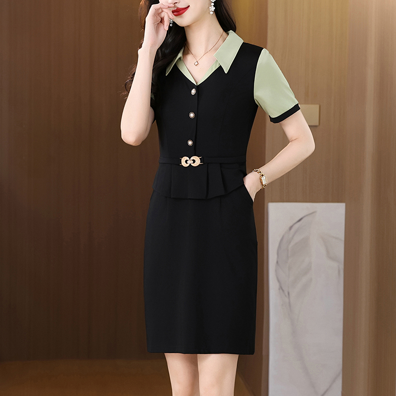 Plus Size Women’s Business Style Faux Two-Piece Short Sleeve Dress Summer New