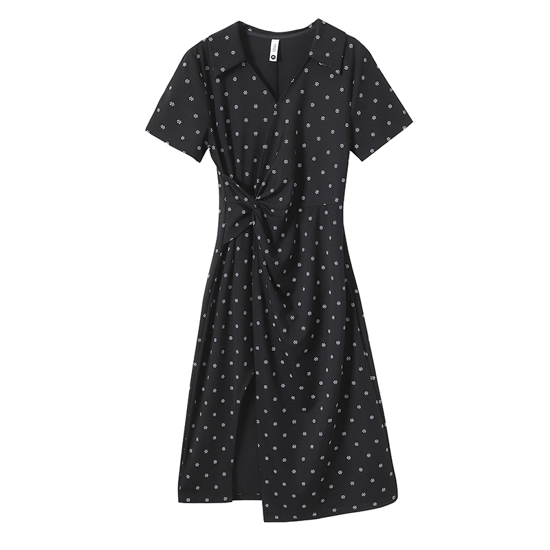 Plus Size Women's Printed V-Neck Short Sleeve Midi Dress with Slit Summer - Image 5