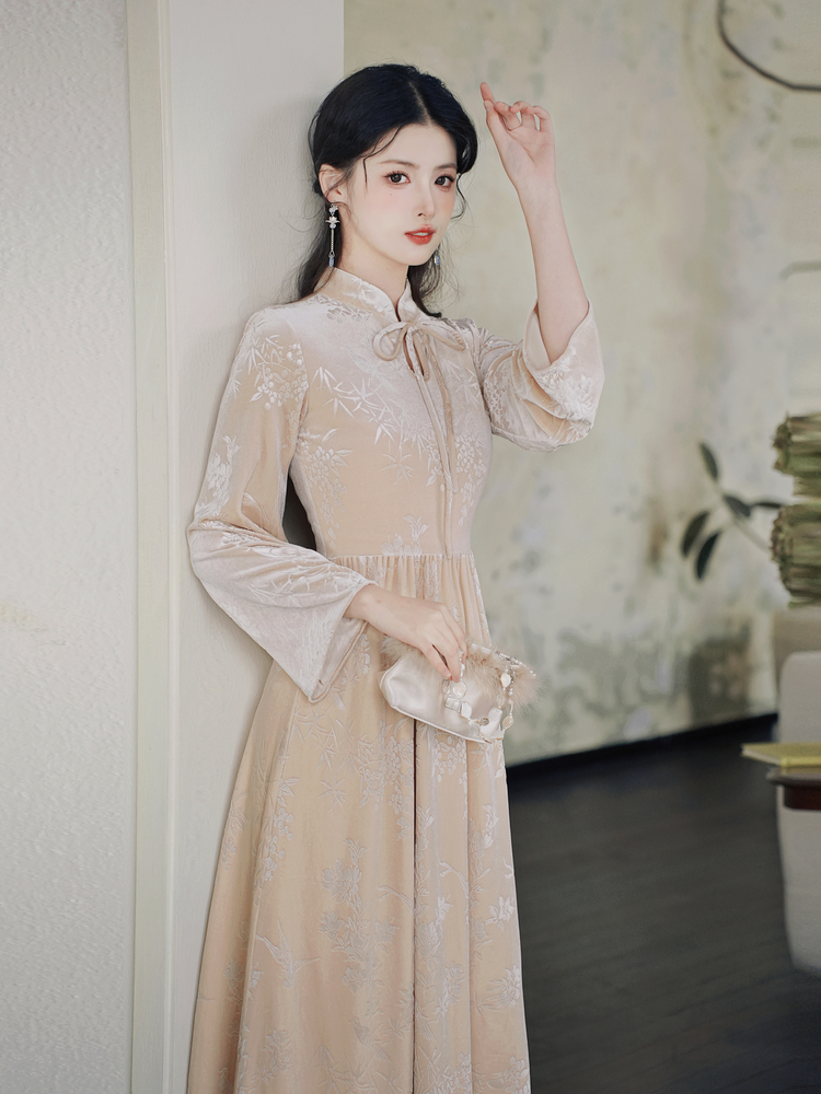 Retro Velvet Textured Modified Qipao Dress – Style 74efea