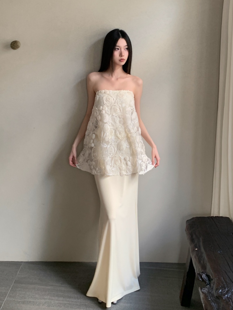 Spring Ode 3D Rose Embroidered Sequin A-Line Strapless Mermaid Tulle Two-Piece Set