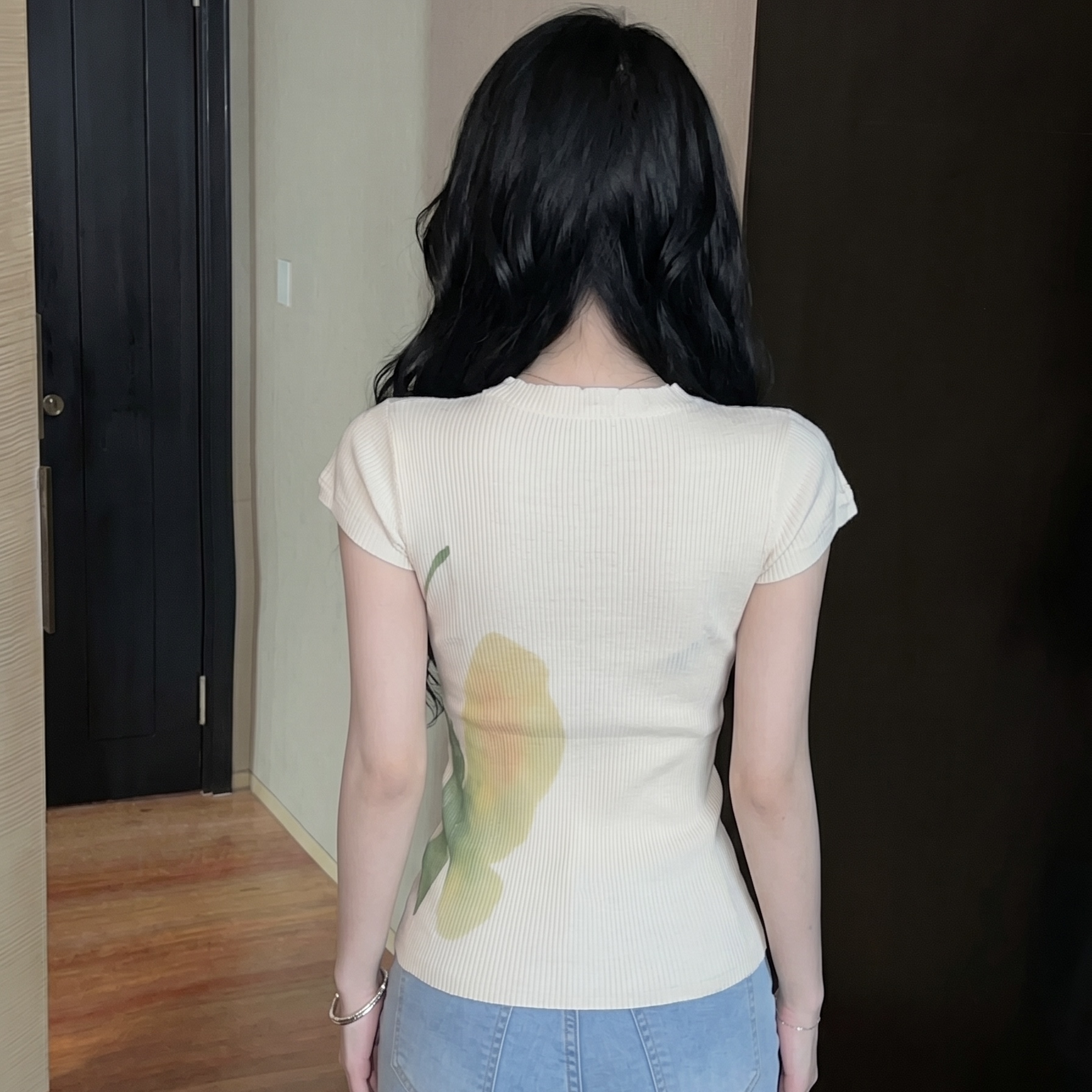 Sunflower Print Knit Top for Women Slim Fit Round Neck Summer - Image 5